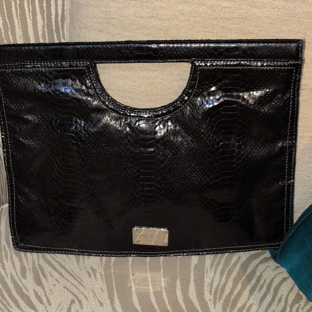 Nine West Black Snake-Embossed Clutch